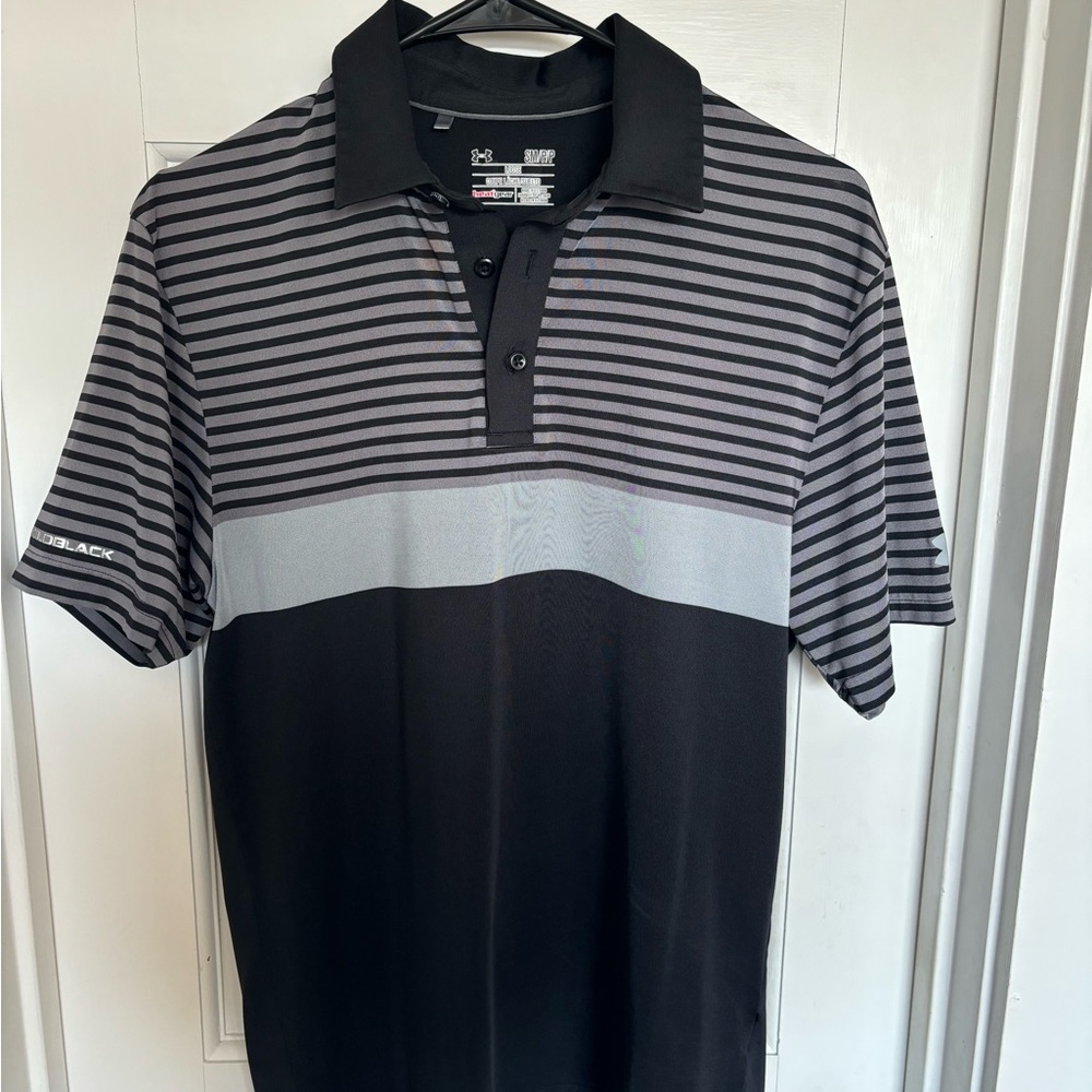 Under Armour Men's Black and Gray Striped Polo Shirt